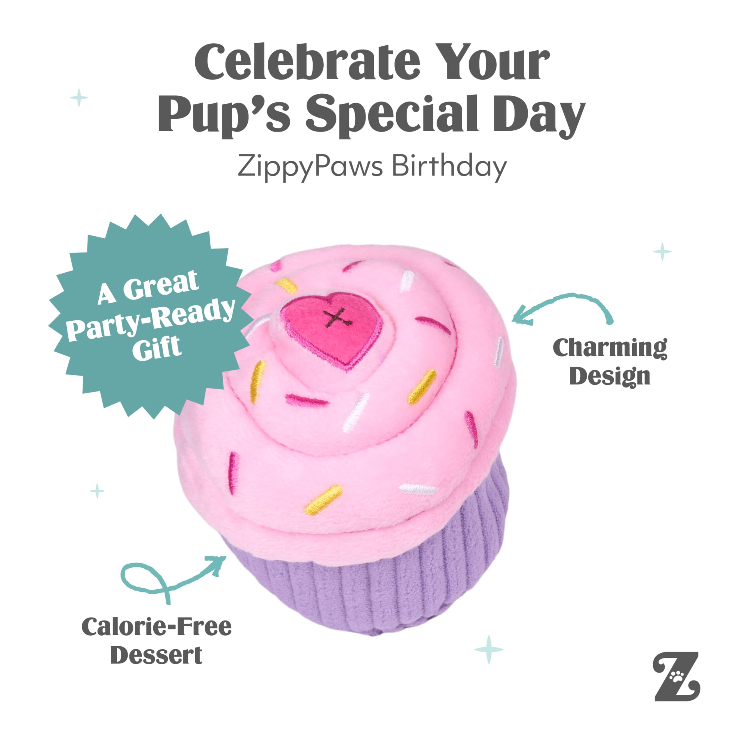 Zippy paws pink cupcake squeaky toy for dogs - the perfect birthday celebration dog gift 