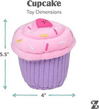 Pink and purple cupcake-shaped toy with dimensions on a white background - dog toy