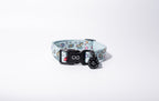 Comfortable and adjustable dog collar with fun design in baby blue, on a white background