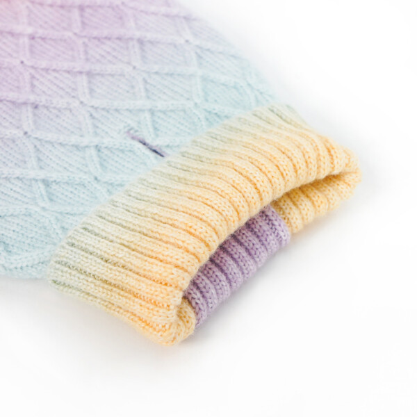 A cute cable knitted rainbow colour, dog and cat jumper against a white background